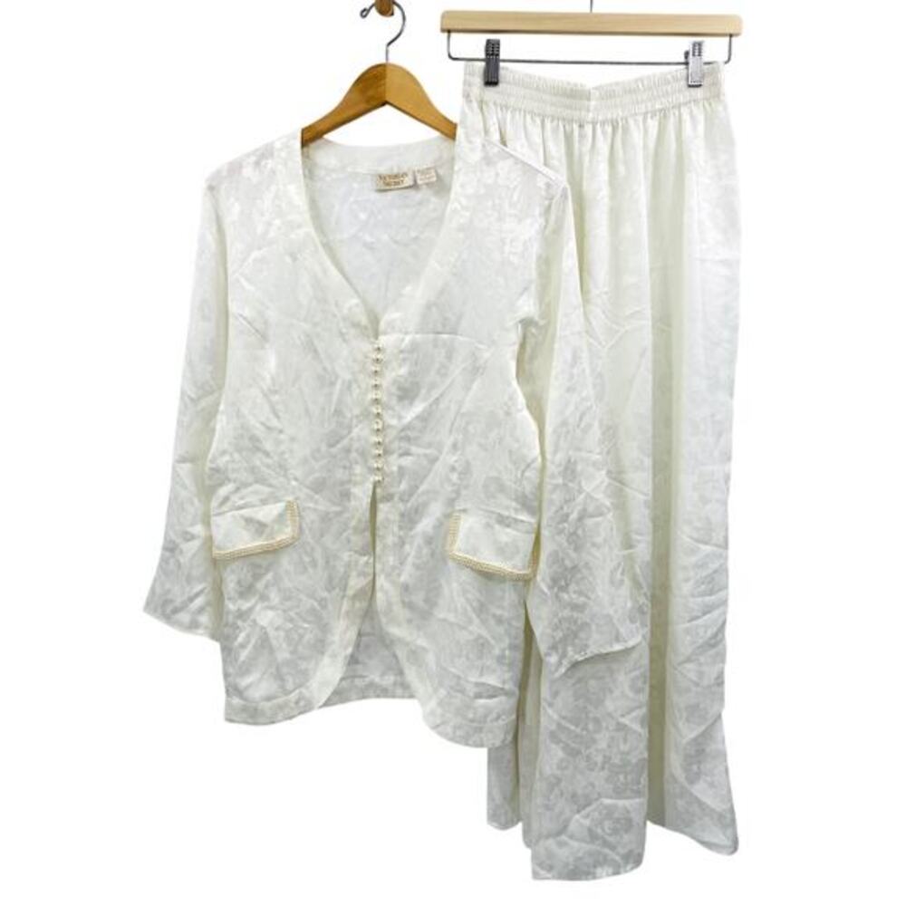 Victoria's Secret Vintage gold label white satin Pearl pajamas